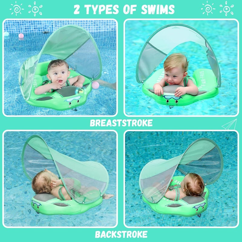 GENTEACO Mambobaby Baby Swim Float with Canopy Non-Inflatable Infant Pool Float with Tail 3-24 Months Avoid Flip Solid Skin-Friendly Material for Toddler Boys Girls - Image 4